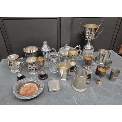 1221 - A collection of silver plate, to include a good Victorian teapot, with ivory insulators; a cocktail ... 