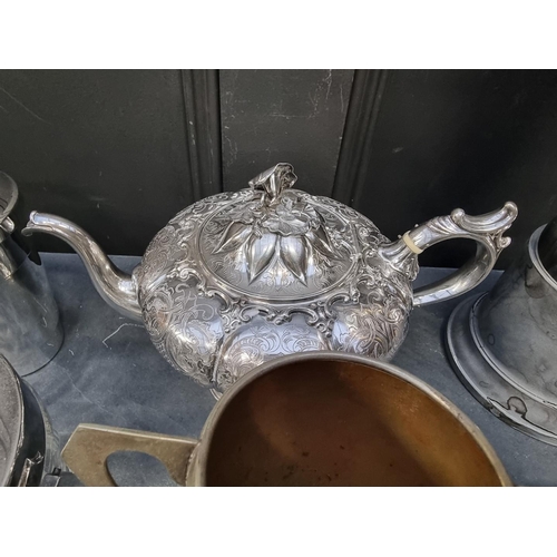 1221 - A collection of silver plate, to include a good Victorian teapot, with ivory insulators; a cocktail ... 