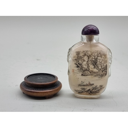 1234 - A good Chinese internally painted rock crystal snuff bottle, signed, probably Ye Bengqi, with a... 