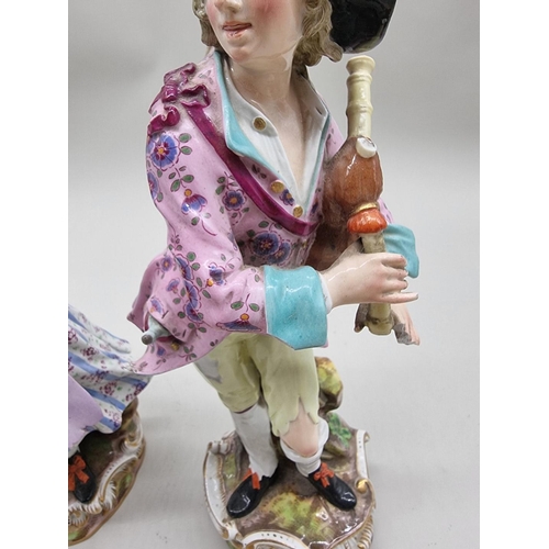 1245 - A large pair of Meissen porcelain figures of musicians, largest 33cm high.... 