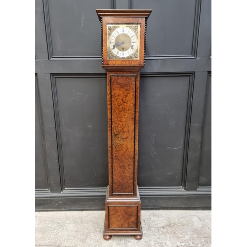 1272 - An 18th century style figured walnut grandmother clock, 152cm high, with pendulum.