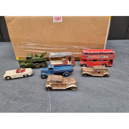 1307 - A collection of Corgi, Dinky and other similar diecast vehicles, (playworn).