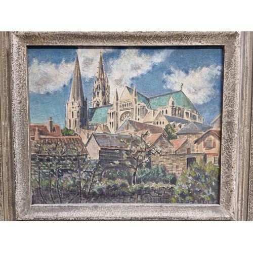 1314 - Faith Ashford, 'Chartres', extensively labelled verso, oil on canvas, 28 x 34cm.