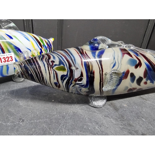 1323 - Two Murano glass fish, largest 40cm long. (2)