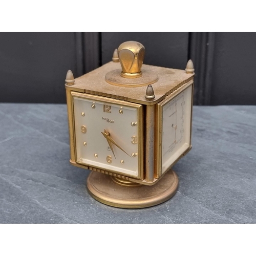 1355 - A vintage Imhof gilt brass combined clock/thermometer/barometer/hygrometer, 12cm high.... 