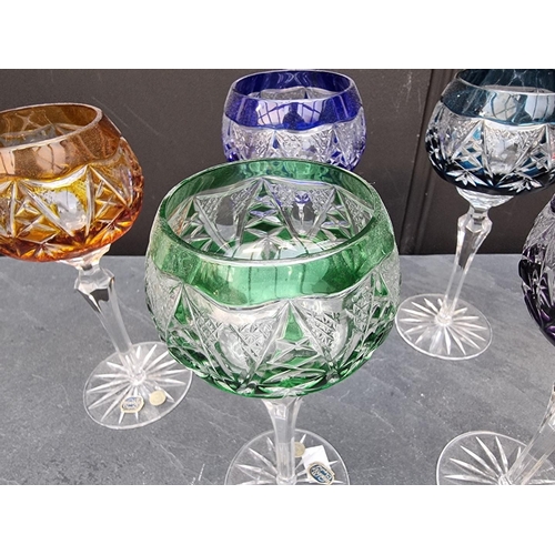 1391 - A set of six Bohemian cut and coloured glass goblets, 20.5cm high. (6)