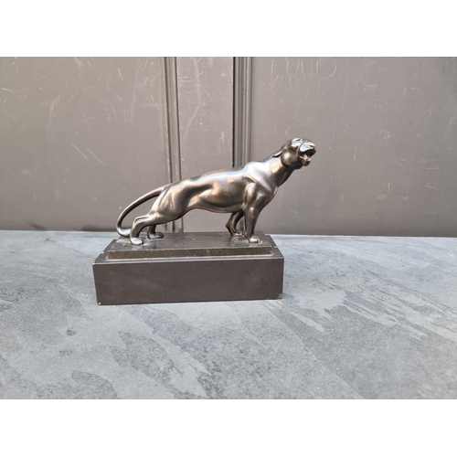 1410 - Friedrich Gornik, a bronze panther, signed, on slate base, 23cm wide.