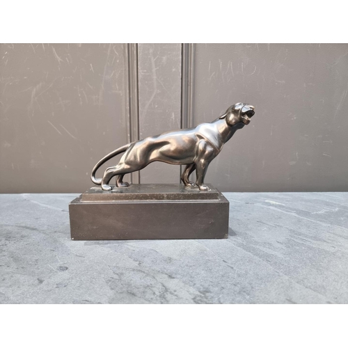 1410 - Friedrich Gornik, a bronze panther, signed, on slate base, 23cm wide.