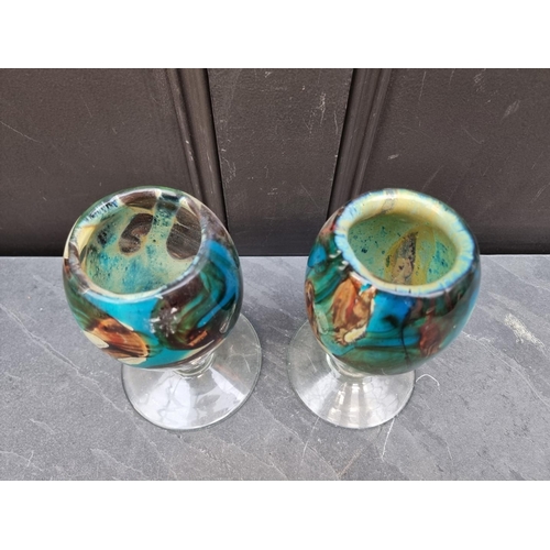 1423 - A pair of marbled glass vases, probably Mdina, 18cm high.