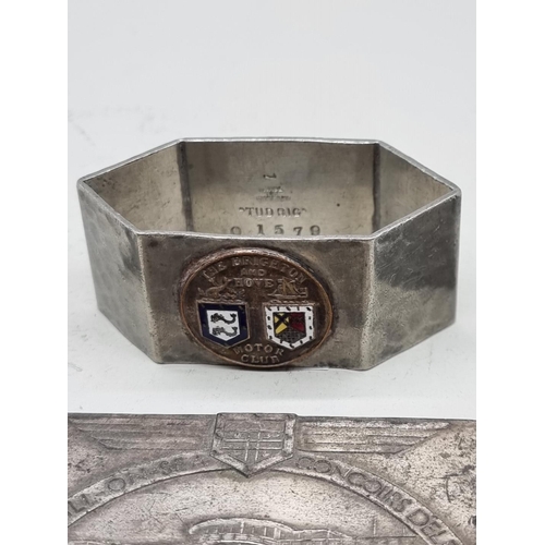 1454 - Automobilia: three 'Brighton & Hove Motor Club' enamel mounted items; together with a '1936 Bexh... 