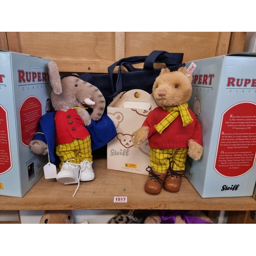 1517 - Two Steiff Bears, Rupert The Bear; together with an Edward Trunk, each boxed.