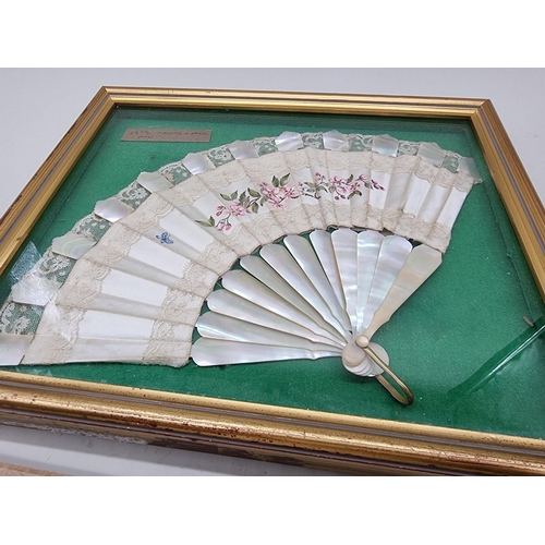 1531 - Four old fans, to include three bone examples, one framed and glazed.