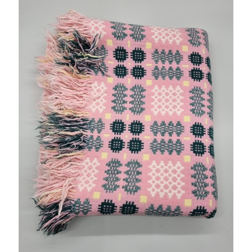 1534 - A Welsh pink and yellow ground wool blanket, approx 220 x 180cm