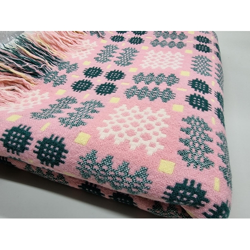 1534 - A Welsh pink and yellow ground wool blanket, approx 220 x 180cm