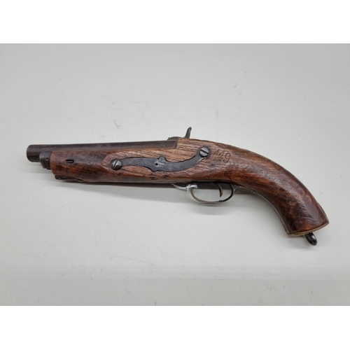 1550 - An antique percussion pistol, having octagonal 18.5cm barrel, the grip stamped '449'.... 