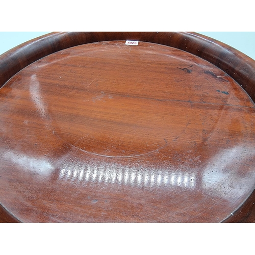 1025 - A 19th century mahogany circular galleried tray, 52.5cm diameter, (split).