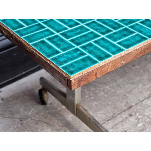 1211 - A vintage tile top rectangular low occasional table, 109.5cm wide.