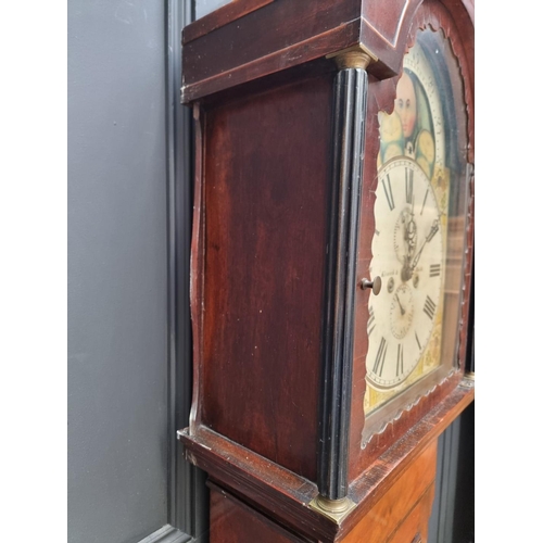 1232 - A George III mahogany and line inlaid eight day longcase clock, the 13in painted moonphase arch dial... 