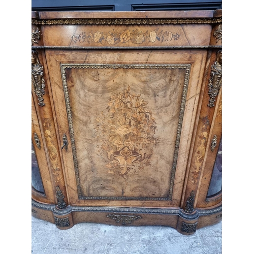 1248 - A Victorian walnut and marquetry serpentine fronted credenza, with gilt metal mounts, 190cm wide.... 