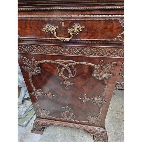 1266 - A large and impressive early 20th century carved mahogany sideboard, with original brass galler... 