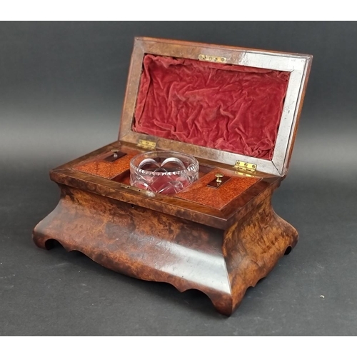 1267 - A good Victorian burr walnut bombe tea caddy, 34.5cm wide.