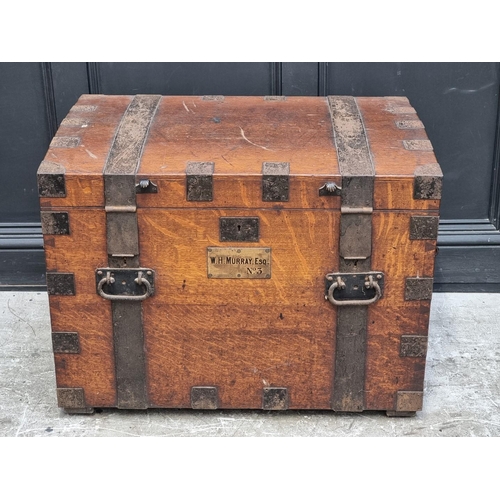 1270 - A large late Victorian oak and metal bound silver strong box, bearing brass plaque inscribed 'W.H.Mu... 