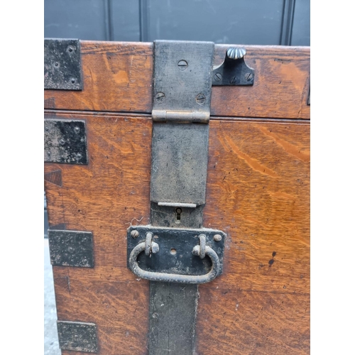 1270 - A large late Victorian oak and metal bound silver strong box, bearing brass plaque inscribed 'W.H.Mu... 