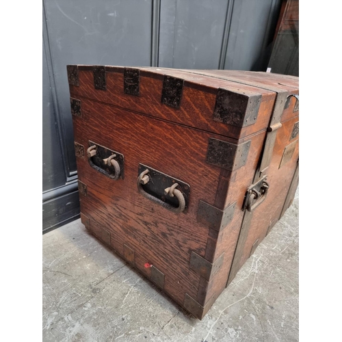 1270 - A large late Victorian oak and metal bound silver strong box, bearing brass plaque inscribed 'W.H.Mu... 