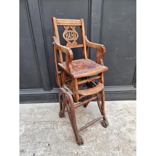 1274 - A late 19th century beech metamorphic child's highchair.