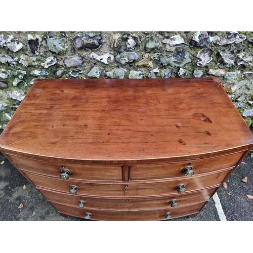 1295 - A circa 1800 mahogany and line inlaid bowfront chest of drawers, 107cm wide.