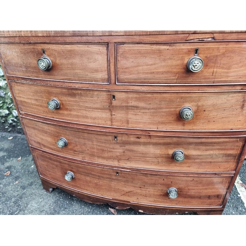 1295 - A circa 1800 mahogany and line inlaid bowfront chest of drawers, 107cm wide.