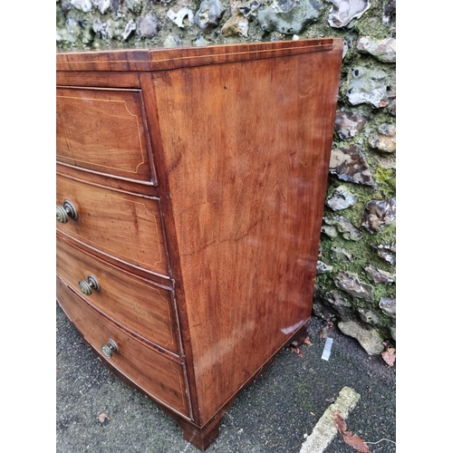 1295 - A circa 1800 mahogany and line inlaid bowfront chest of drawers, 107cm wide.