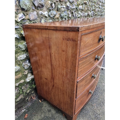 1295 - A circa 1800 mahogany and line inlaid bowfront chest of drawers, 107cm wide.