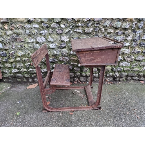 1304 - An antique pine school desk, 57cm wide.