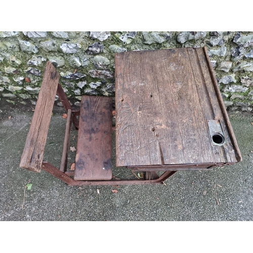 1304 - An antique pine school desk, 57cm wide.