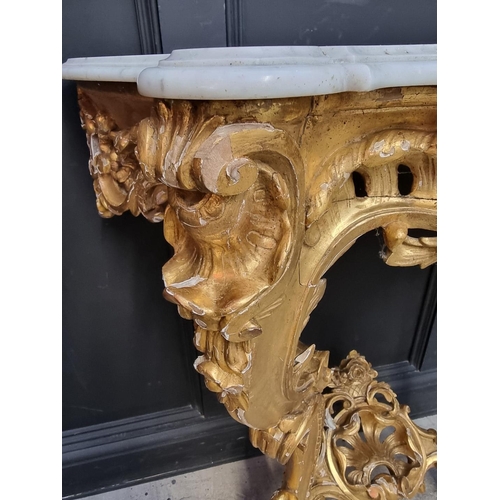 1321 - A 19th century, Louis XV style, carved giltwood and marble top console table, 97cm high x 96.5c... 