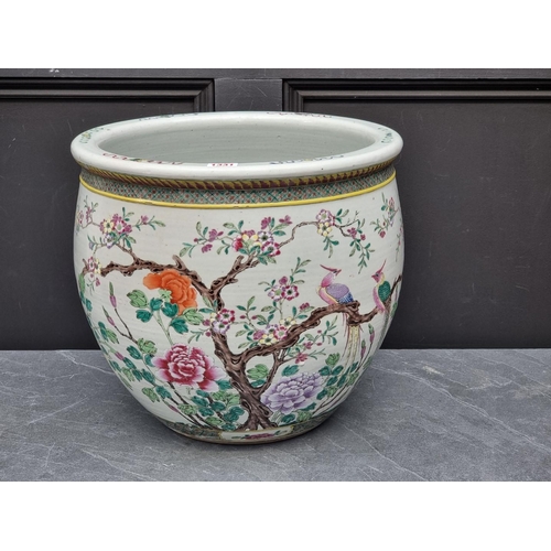 1331 - A Chinese famille rose fish bowl, late Qing, 35.5 high x 40cm diameter, (star cracks).... 