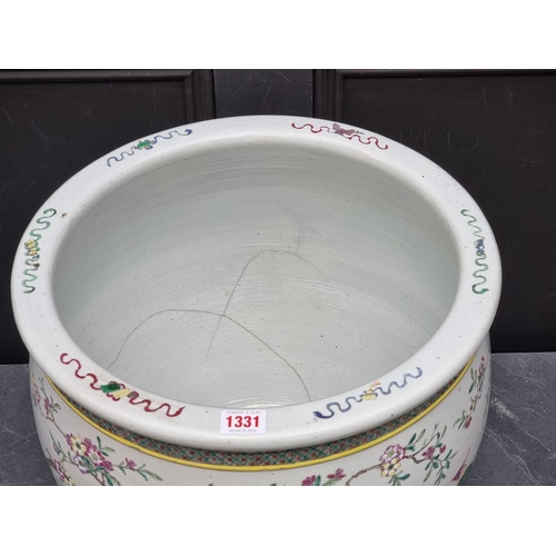 1331 - A Chinese famille rose fish bowl, late Qing, 35.5 high x 40cm diameter, (star cracks).... 