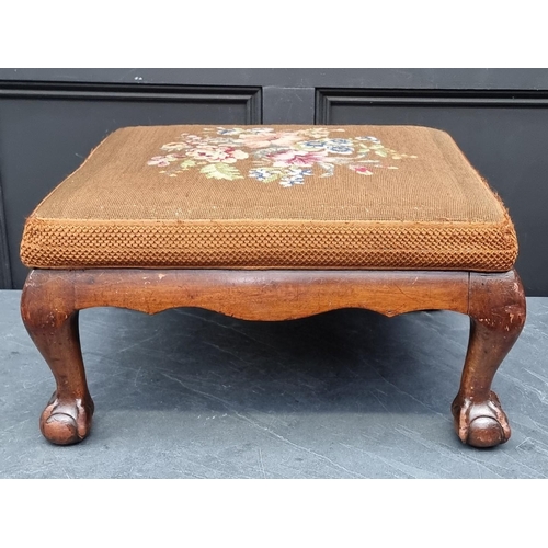 1278 - An 18th century style walnut and upholstered square stool, 54.5cm wide.