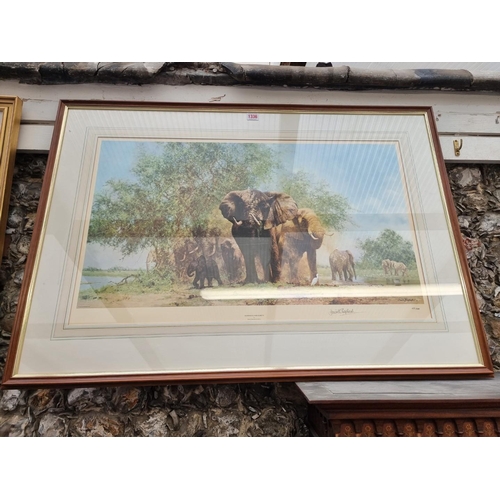 1336 - David Shepherd, 'Elephants and Egrets', signed, and numbered 439/1300, colour print, I.42.5 x 76cm.... 