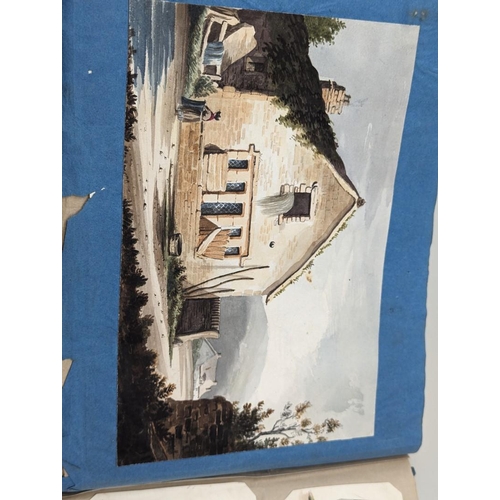 107 - GEORGIAN SCRAPBOOK: contains approx 23 leaves of pasted in scraps, cuttings and drawings, including ... 