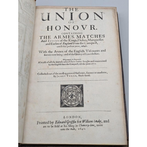 135 - YORKE (James): 'The Union of Honour': FIRST EDITION, 3 parts in one, additional engraved title with ... 