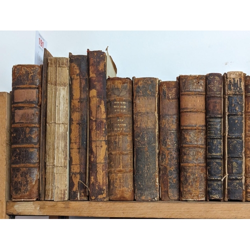 191 - ANTIQUARIAN: large quantity of calf bound books over 6 shelves, chiefly 18th century literature and ... 