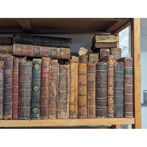 191 - ANTIQUARIAN: large quantity of calf bound books over 6 shelves, chiefly 18th century literature and ... 