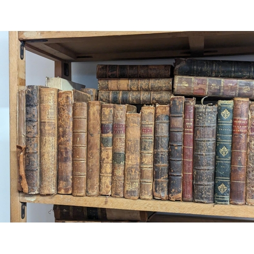 191 - ANTIQUARIAN: large quantity of calf bound books over 6 shelves, chiefly 18th century literature and ... 