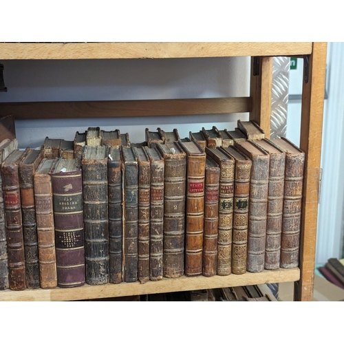 191 - ANTIQUARIAN: large quantity of calf bound books over 6 shelves, chiefly 18th century literature and ... 