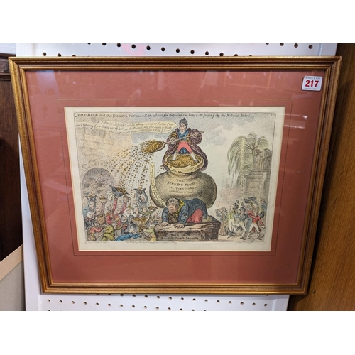 217 - GILRAY (James): 'The Sinking Fund': hand coloured engraving, 1807 (but later strike), framed an... 