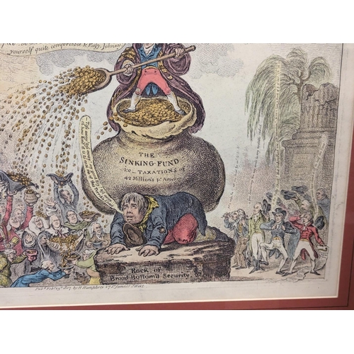 217 - GILRAY (James): 'The Sinking Fund': hand coloured engraving, 1807 (but later strike), framed an... 