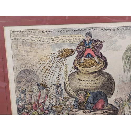 217 - GILRAY (James): 'The Sinking Fund': hand coloured engraving, 1807 (but later strike), framed an... 