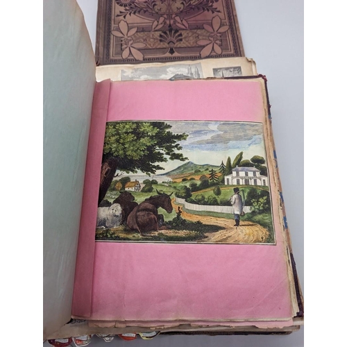 238 - SCRAPBOOKS: a group of 3 19th century scrapbooks, an earlier example containing cut hand coloured en... 